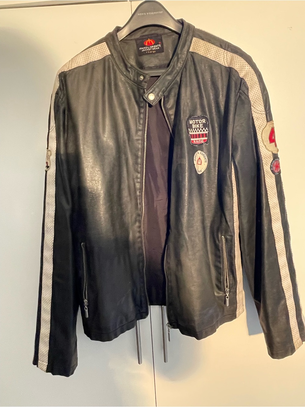 Paolo Conte Black & White Motorcycle Leather Jacket